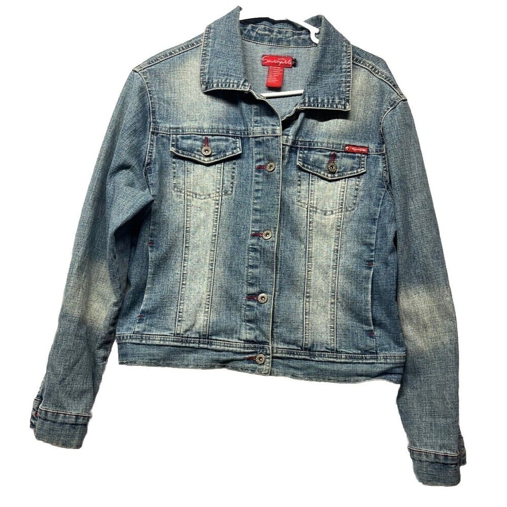 Southpole Junior Collection Jean Jacket Sz Large Women’s juniors Distressed Y2K